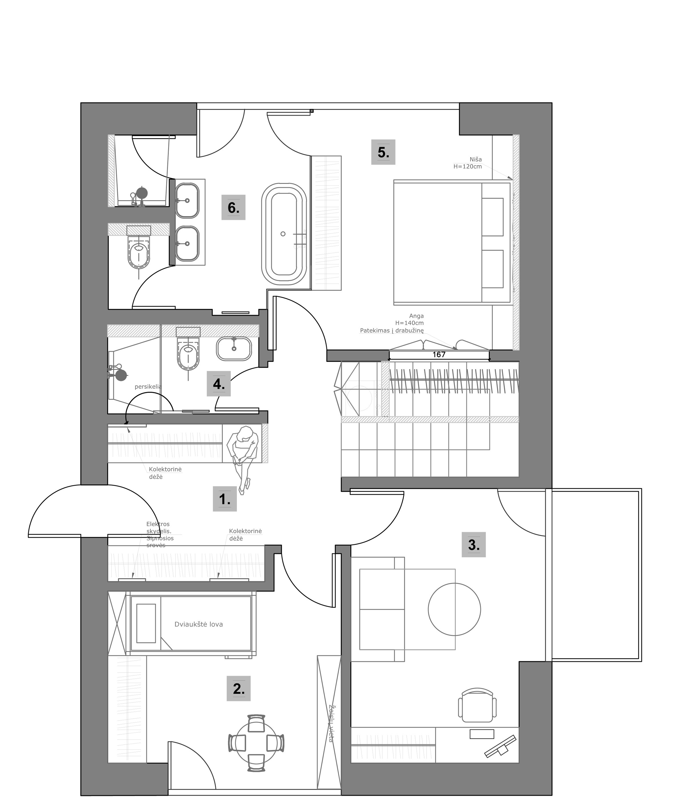 Monochrome Interior of House on Stilts by Dizaino Virtuvė